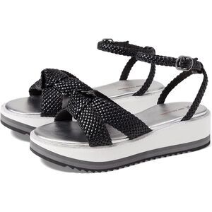 Women's Johnston & Murphy Faux Leather Black Silver Grace Woven Sandal- Size 10